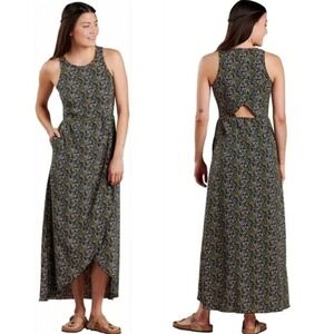 Toad&Co Sunkissed Maxi Dress in Black Green Star Ditzy Print Size Small